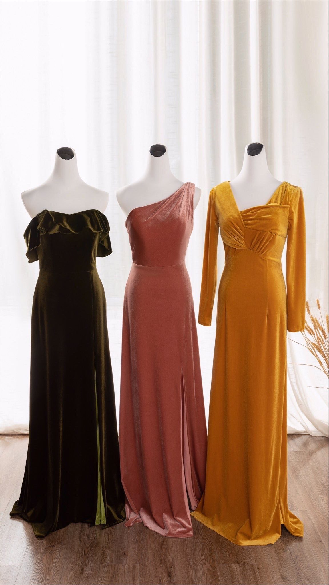 Sheath-Column Sweep-Brush Train Velvet Bridesmaid Dress COCOMELODY CB0537