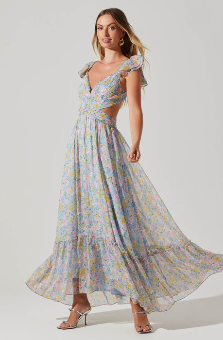 Astr The Label | Primrose Floral Strappy Back Maxi Dress in Plus Size - Pink Aqua Floral | Size 3X
