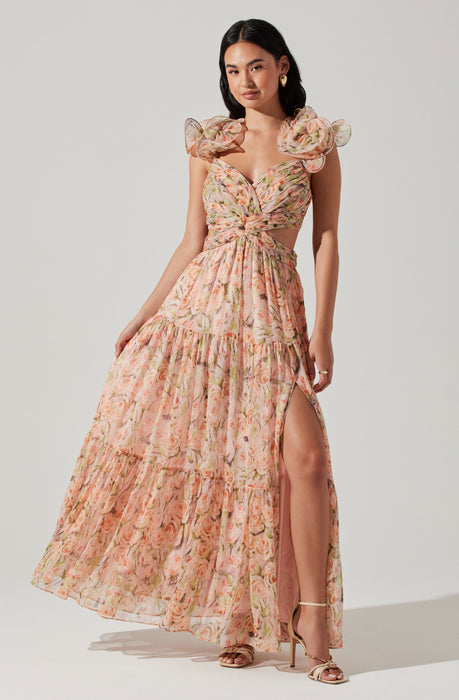 chinese dress ladies Pink Tulle Floral Ruffle Halter Maxi Dress Pink / 6 main image 0