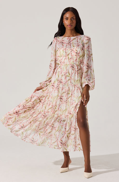 Pleated Chiffon Floral Midi Dress - ASTR the Label