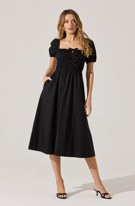 knee length dresses for ladies Enola Satin Smocked Midi Dress