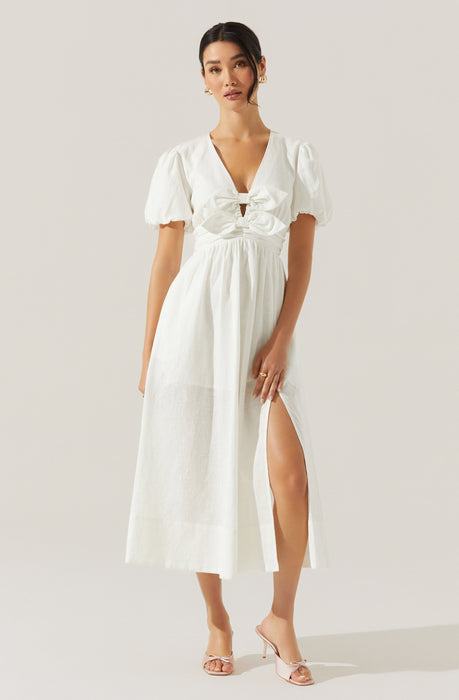 white christmas dresses White Linen High-Low Dress – Elegant Midi with Chiffon Hem White / XL