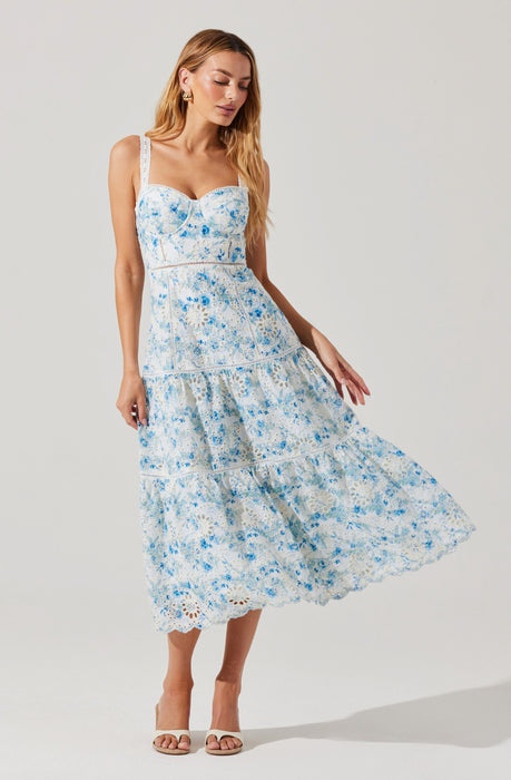 knee length dresses for ladies Floret Midi Dress - Blue Multi main image 0