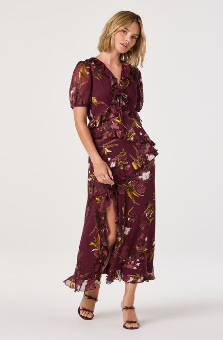 Bennet Floral Ruffle Trim Midi Dress - ASTR the Label