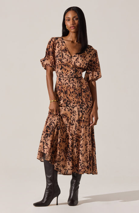 Lavena V-Neck Puff Sleeve Midi Dress - ASTR the Label