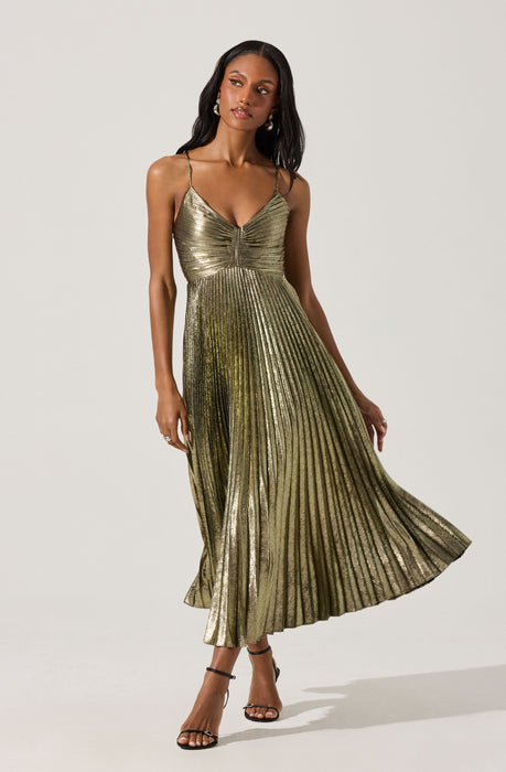 Blythe Metallic Plisse Midi Dress - ASTR the Label