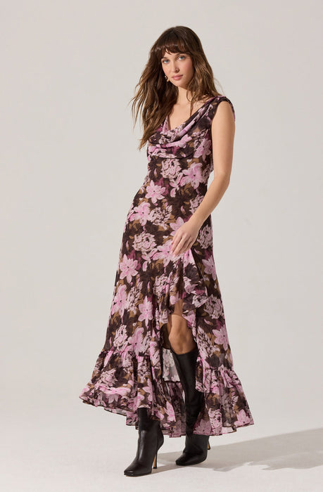 knee length dresses for ladies Sunset Floral Cowl Neck Midi Dress M main image 0