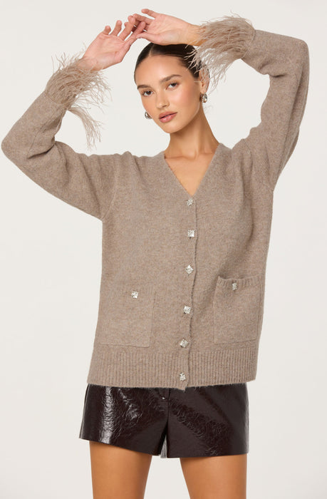 Grie Embellished Feather Trim Cardigan - ASTR the Label