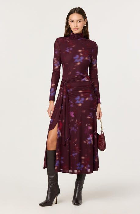 chinese dress ladies Floral Applique Long Sleeve Mesh Dress