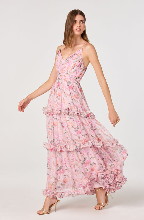 herlipto Tiered Floral Pleated Dress ピンク Ayanna Floral Pleated Tiered Maxi Dress - ASTR the Label