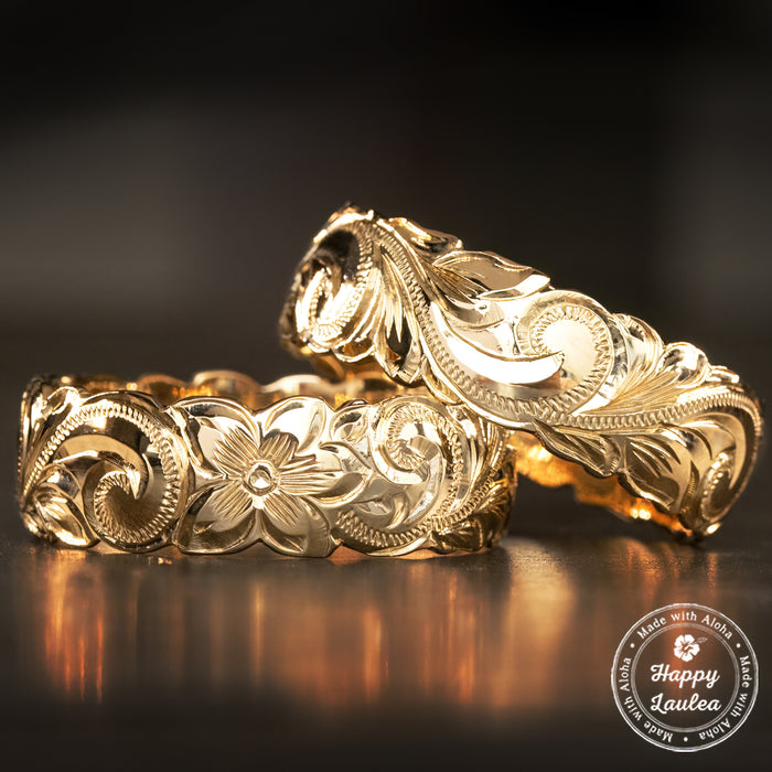 ア*ラ様 【VINTAGE 】HAWAIIAN JEWELRY バングル 14K Solid Gold Hawaiian Jewelry Ring with Wave Edges [8mm width] Dome Shap