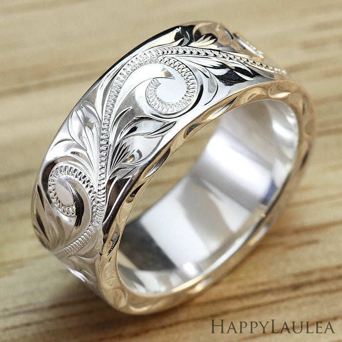 Hawaiian Genuine Sterling Silver Scroll Jewelry Wedding Ring Band 12mm