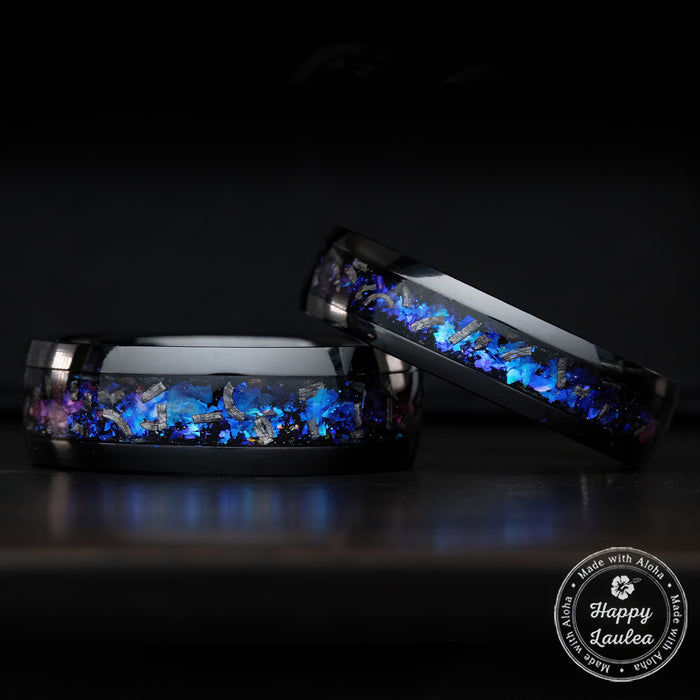Black Zirconium 8mm Ring with Abalone Shell & Hawaii Koa Wood Inlay -
