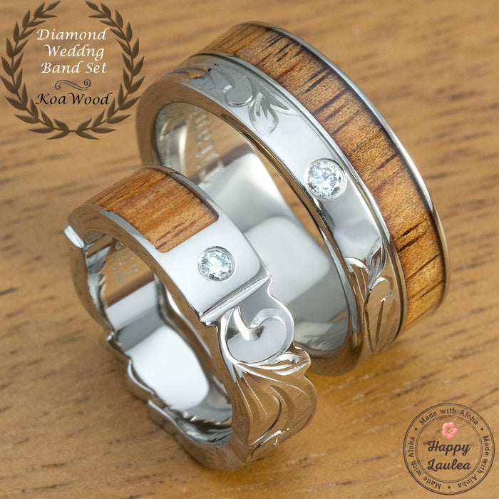 RIMIさん専用グルーデコ　リング　ワイドバンドリング Titanium Wedding Band Set with Hawaiian Koa Wood Inlay Hand Engraved w