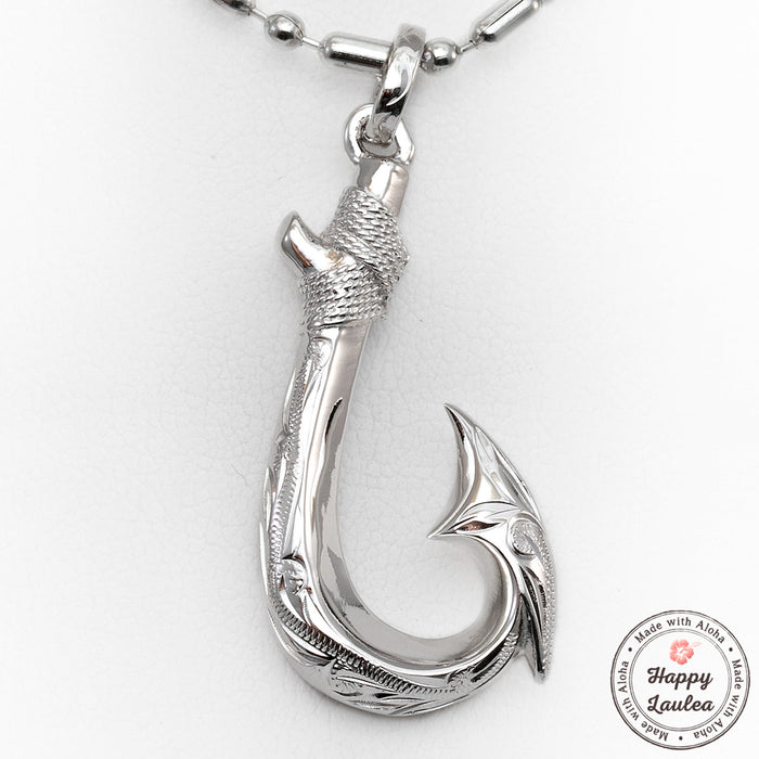 925 Sterling Silver Fish Hook Pendant with Abalone Pau'a Shell Inlay