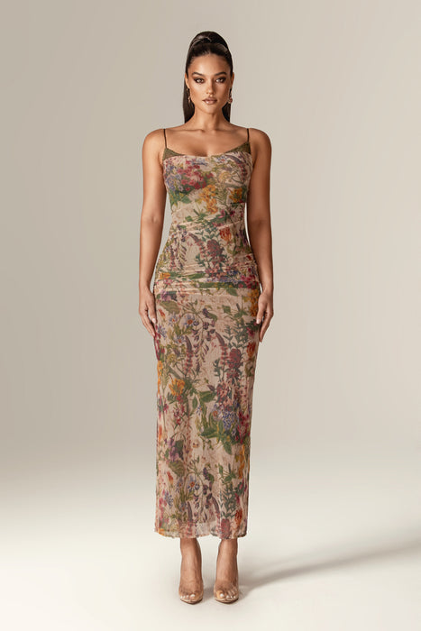 chinese dress ladies MissJophiel Cut Out Corset Floral Print Tulle Tiered Prom Dress Other / Tea Length / US6 main image 0