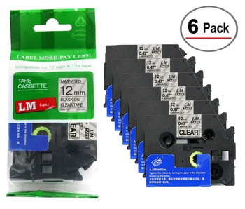 6/Pack Compatible TZe-231 1/2 Black On White P-touch Tape