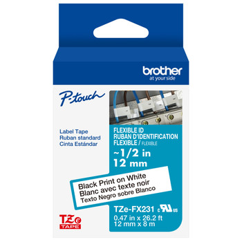 Brother TZe-FX231 1/2 Black On White Flexible Tape - 12mm TZFX231