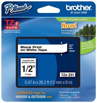 Brother TZe-335 1/2 White on Black P-touch Tape (0.47 12mm TZ-335)
