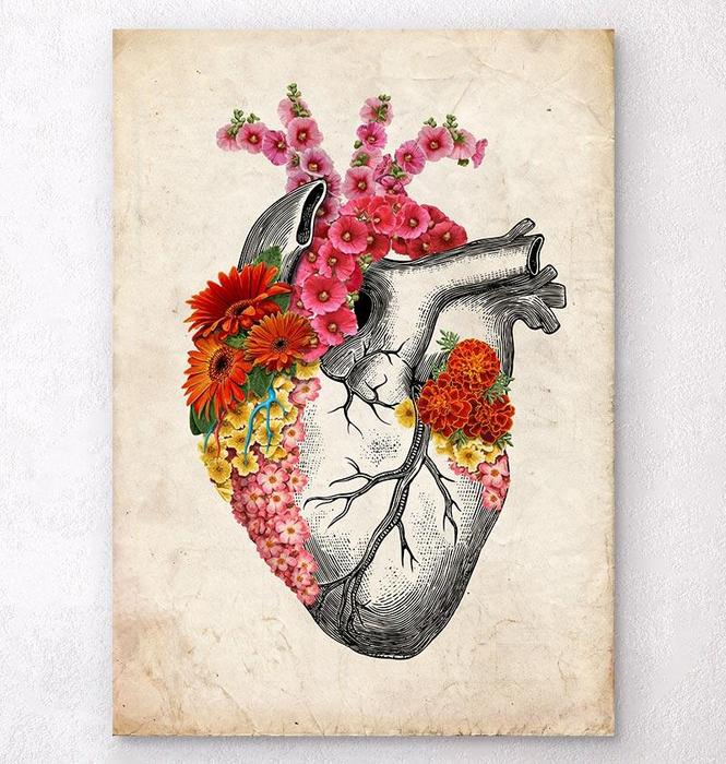 Floral heart anatomy art print – Codex Anatomicus