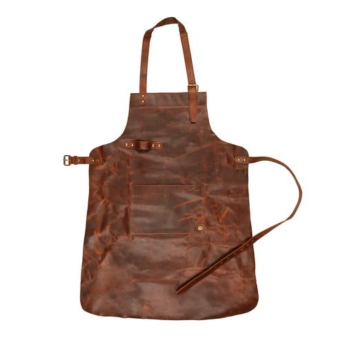 Multi-Pocket Brown Leather Apron & Zipped Pocket Knife Roll Gift