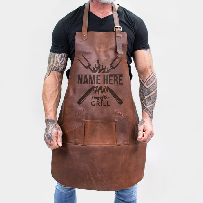 Multi-Pocket Brown Leather Apron | Full Grain Leather Apron for