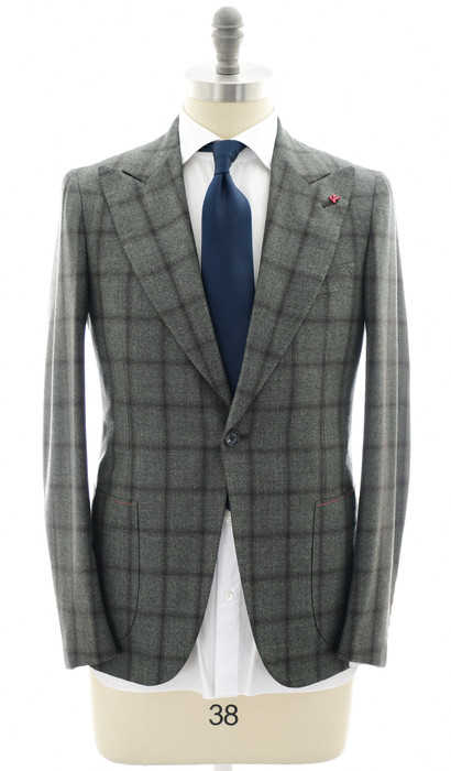 Cesare Attolini Napoli Sport Coat Blazer Silk Wool Blue Windowpane