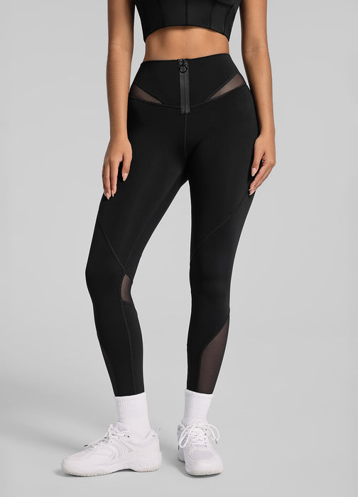 Zip Front Mesh Leggings (Color: Black) | BetterMe Store