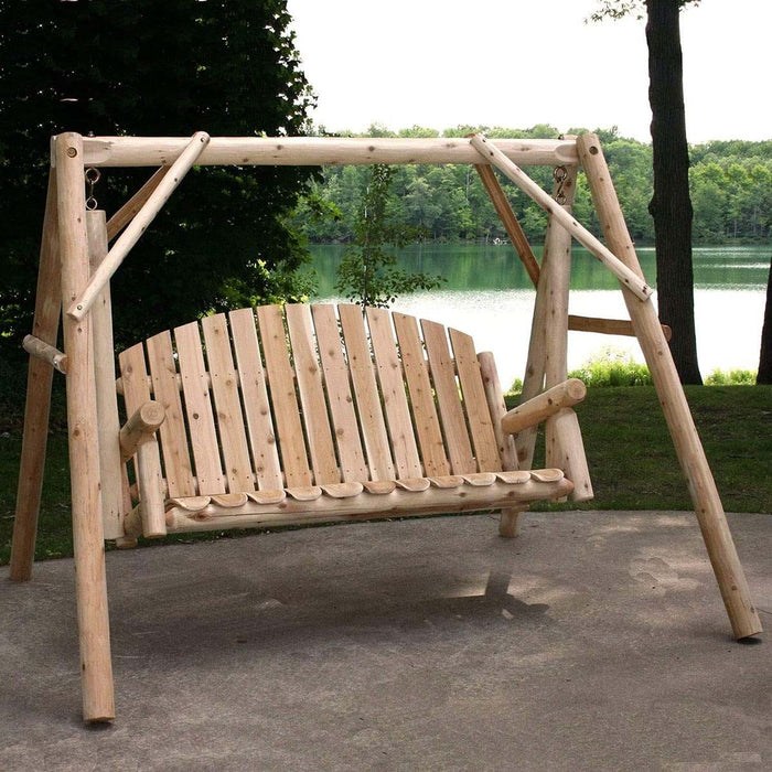 Moon Valley Rustic Cedar Log 8-Foot Picnic Table with Attached