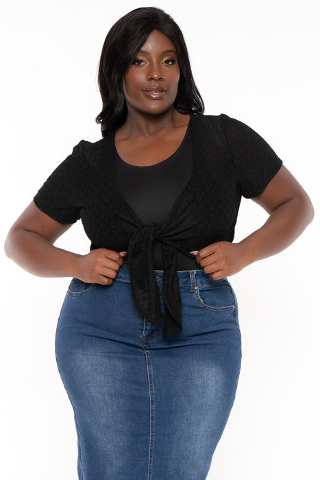 Women's Plus Size Nezzi Twist Front Top - Black - Curvy Sense