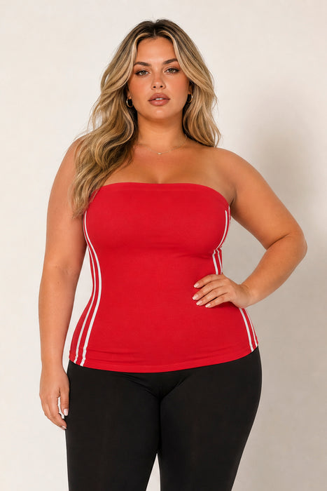 STUDIOUS - 限定値下げCLANE  SHAPE LINE HEAVY RIB TOPS Women's Plus Size Varsity Muse Tube Top - Red - Curvy Sense
