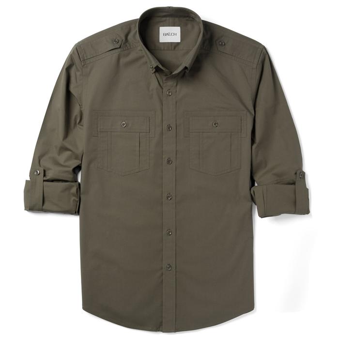Men's Utility Shirt - Fixer in Olive Green Cotton Twill | Batch