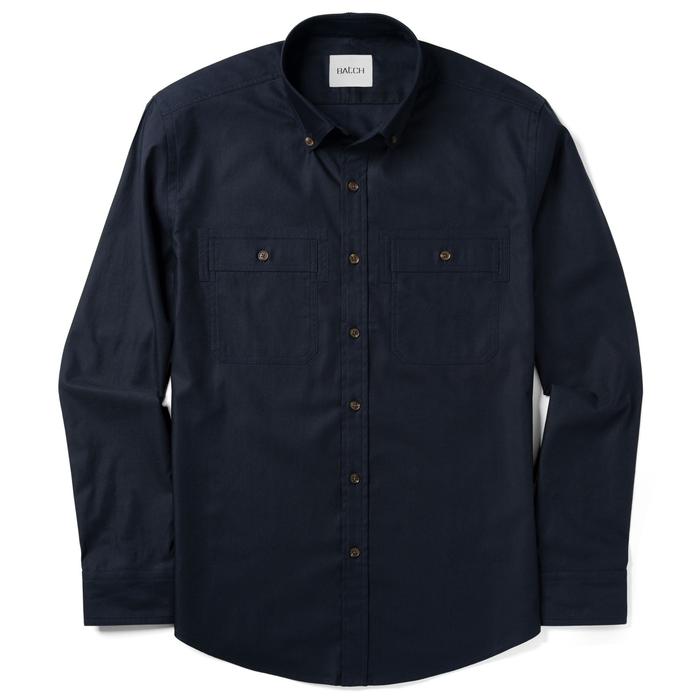 Men's Casual Band Collar Shirt in Navy Cotton Jersey | Batch