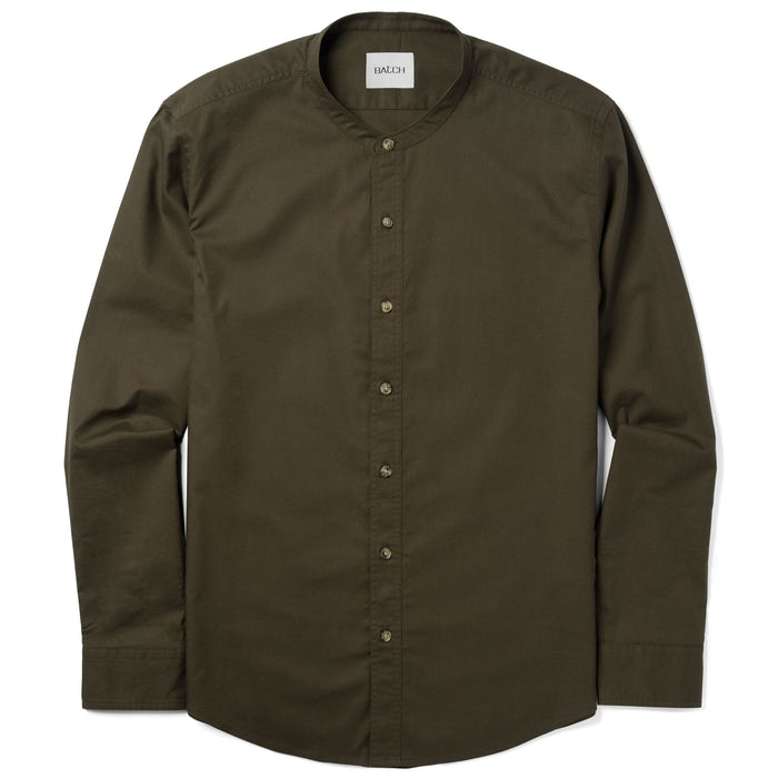 Men's Casual Band Collar Shirt in Navy Cotton Jersey | Batch