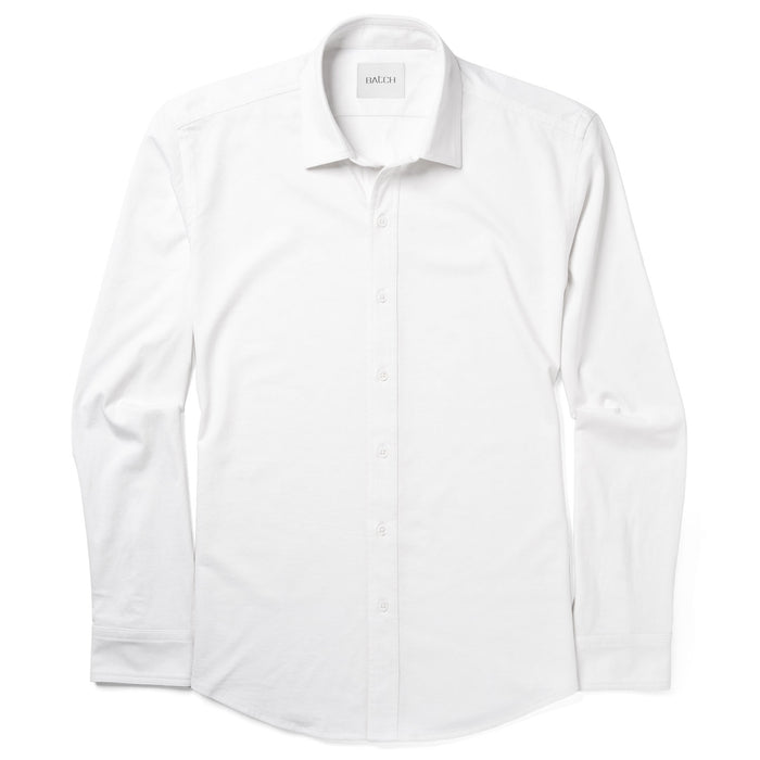 Pure White Men's Band Collar Button Down 100% Cotton Casual Shirt