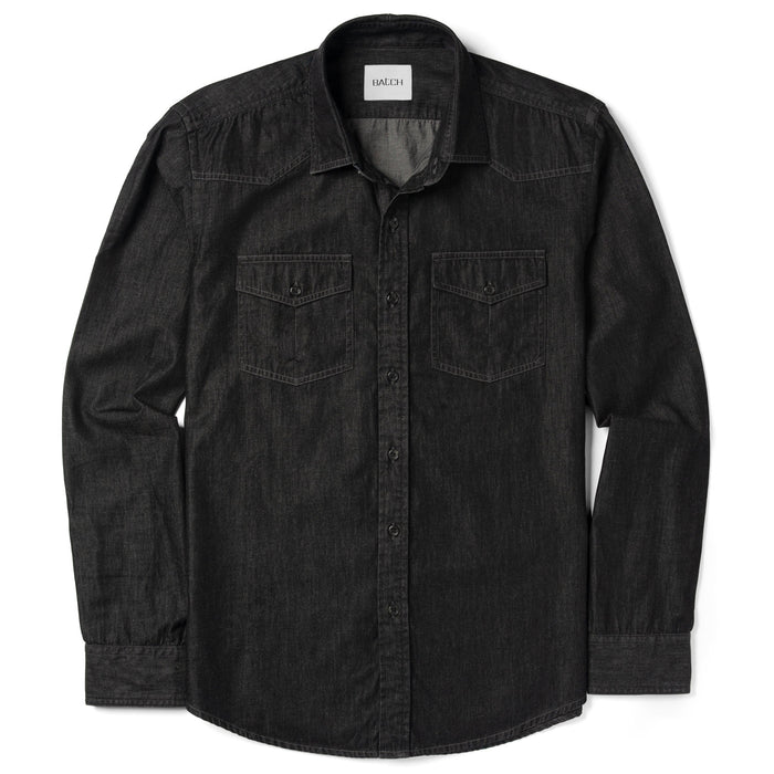 Men's Casual Band Collar Shirt in Navy Cotton Jersey | Batch