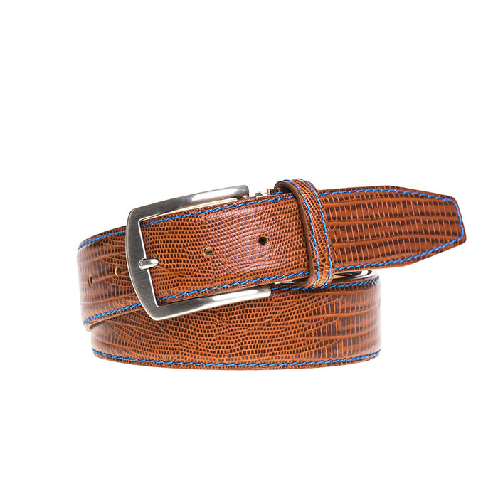 Men's Cognac Mock Lizard Leather Belt | Leather Goods | Roger Ximenez