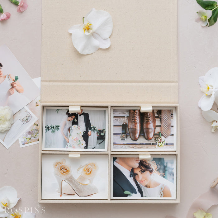 Linen Four-Compartment Photo Box - New Natural Linen product image