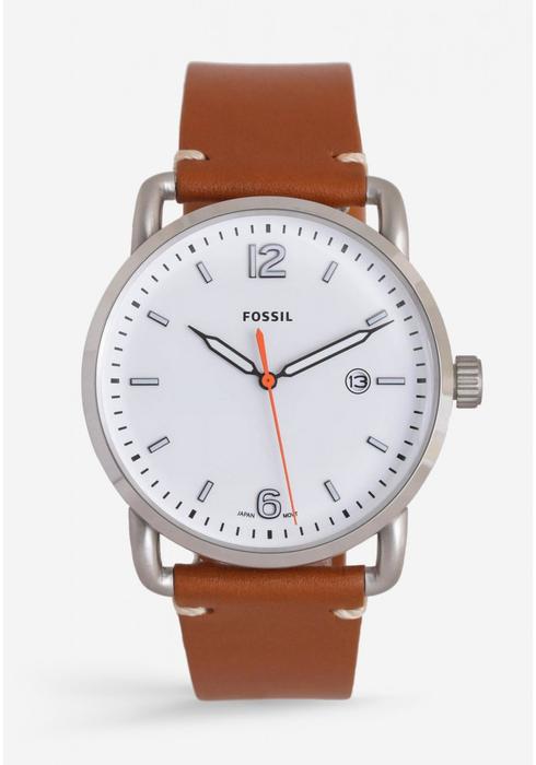 FOSSIL THE COMMUTER THREE-HAND DATE LIGHT BROWN LEATHER 