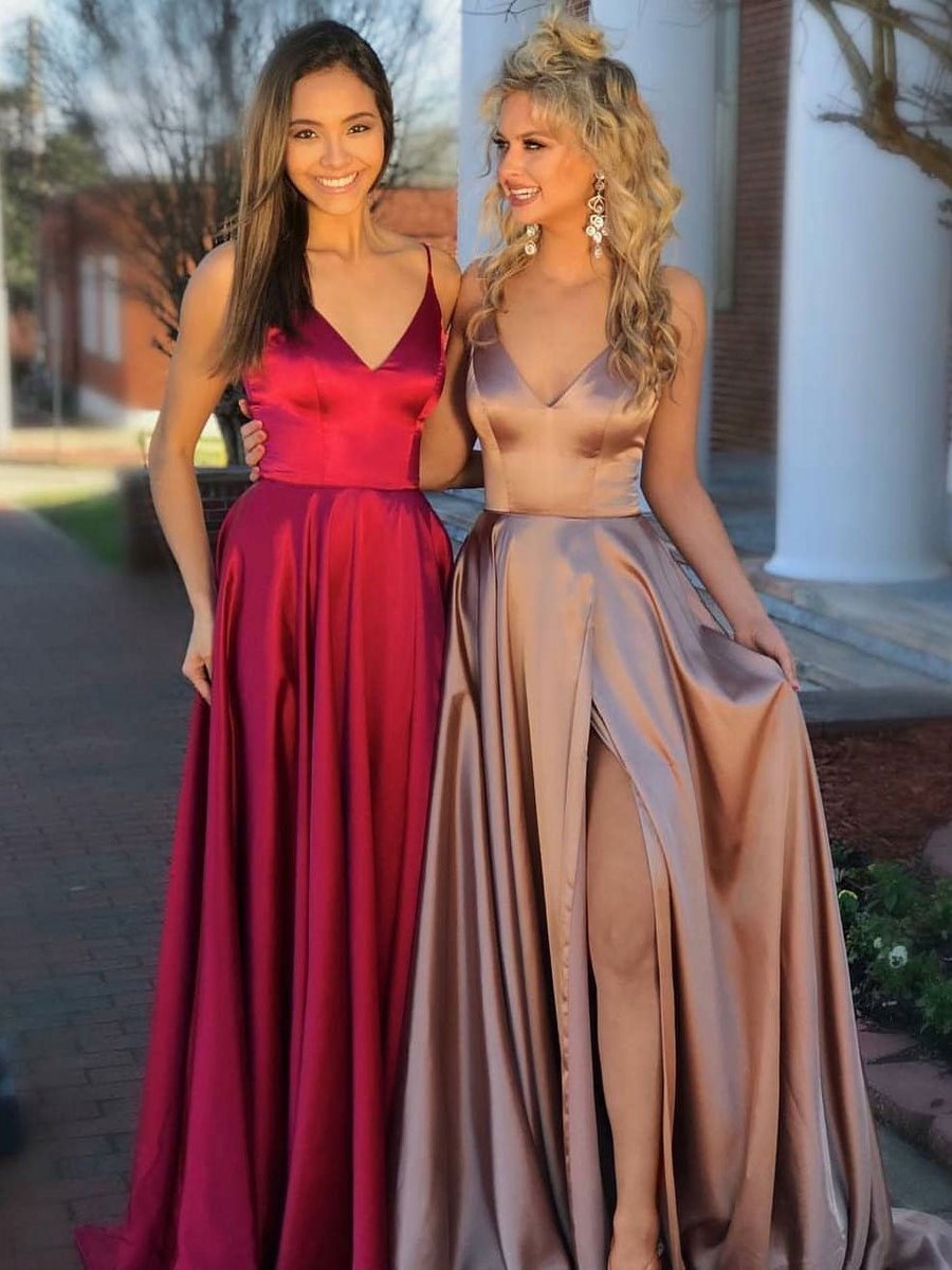 Satin Spaghetti Straps Long Red A-line Prom Dress Satin Spaghetti Straps Long Red A-line Prom Dress