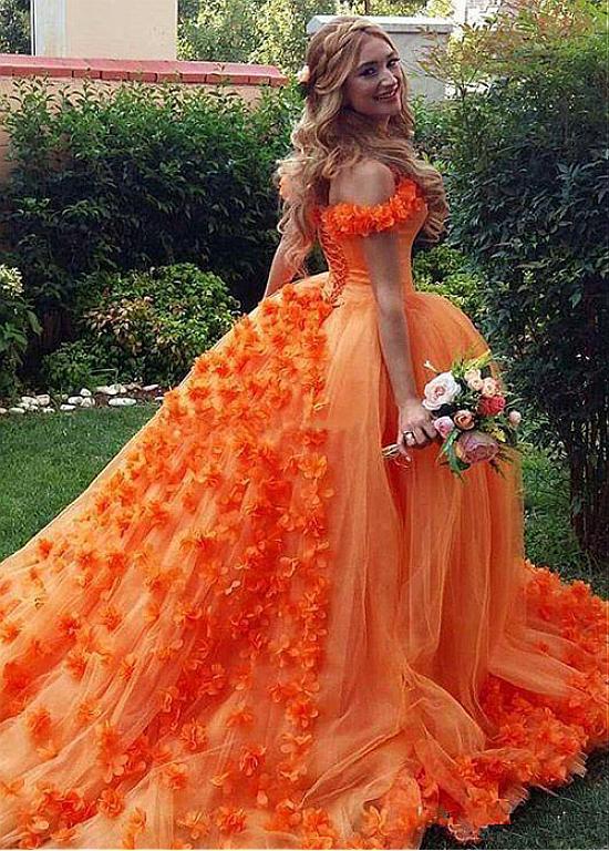 orange quince dresses Ruffles Tiered Sweet 16 Ball Gowns Off the Shoulder Pageant Dre Tulle Size Orange Off Shoulder Ball Gown