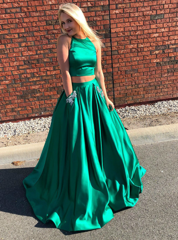 slim fit dress slacks Emerald Green Prom Dress | Two Piece Prom Dress main image 1