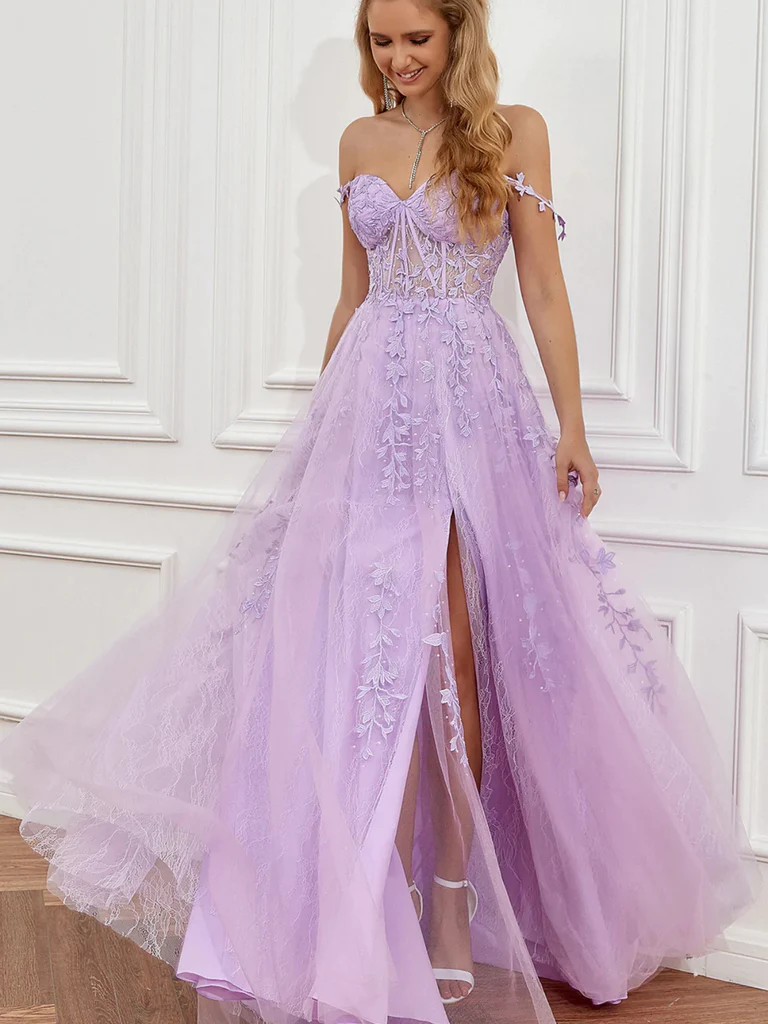 lavender prom dresses 2023 Luuvis Women Light Purple Corset Prom Dress Gorgeous A Line Sweetheart Formal Dress with Ruffles