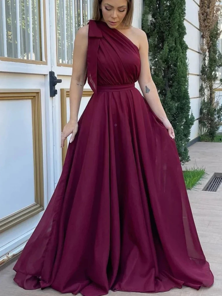chiffon one shoulder prom dresses Prom Dress 2026 Chiffon Sheath White One-Shoulder Beading Long