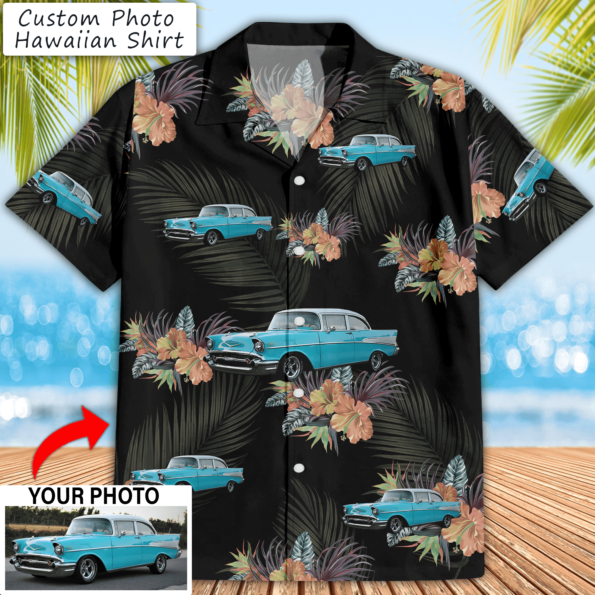 Personalized Classic Car Hawaiian Shirt, Custom Photo Aloha Shirt